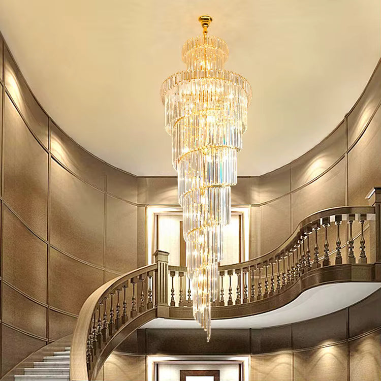 Crystal luxury spiral chandelier for high ceilings
