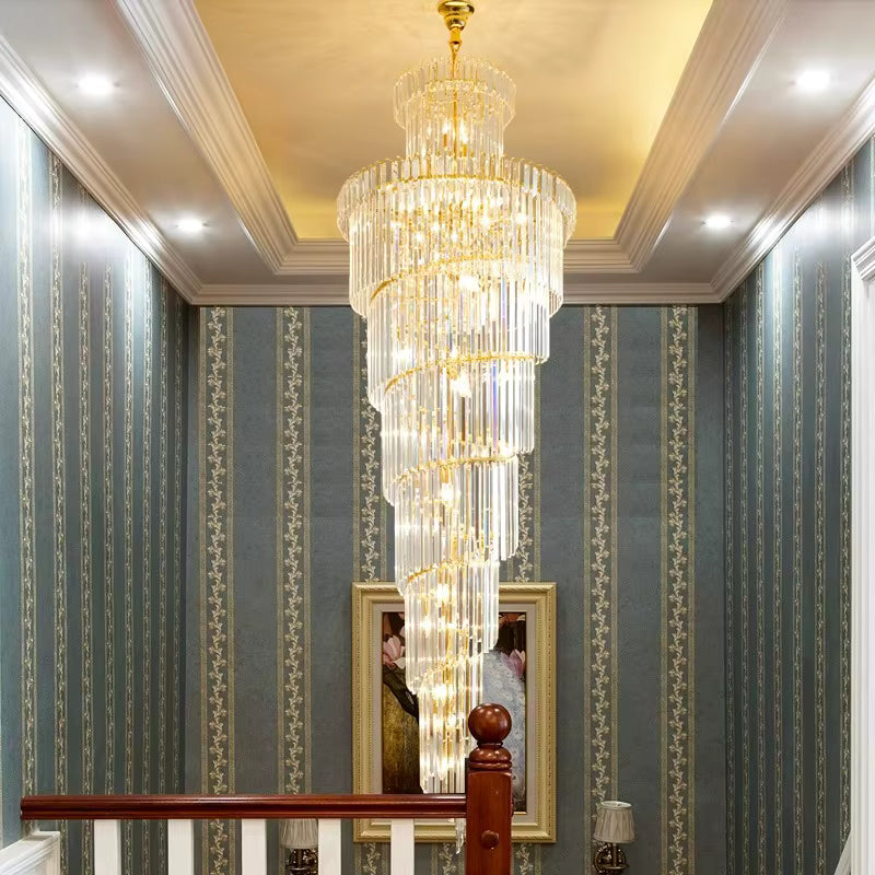 Crystal luxury spiral chandelier for high ceilings