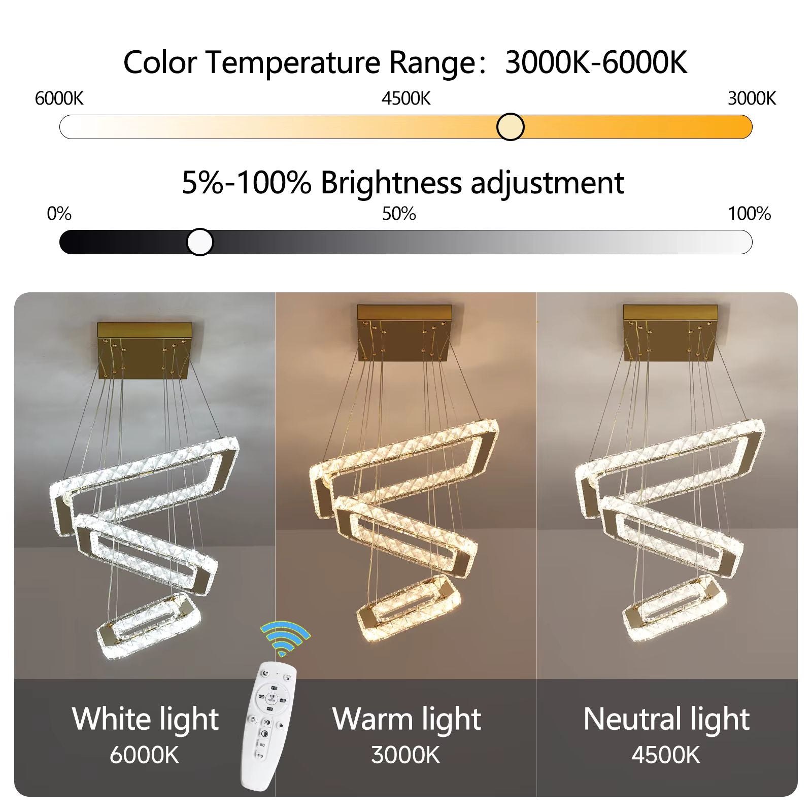 Square crystal LED ceiling light