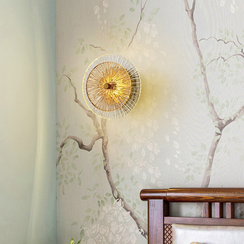 Modern round glass wall lamp with golden iron body for bedroom and living room
