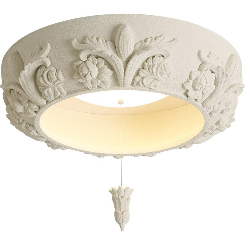 Vintage ceiling light resin round LED flush mount chandelier with floral carved design
