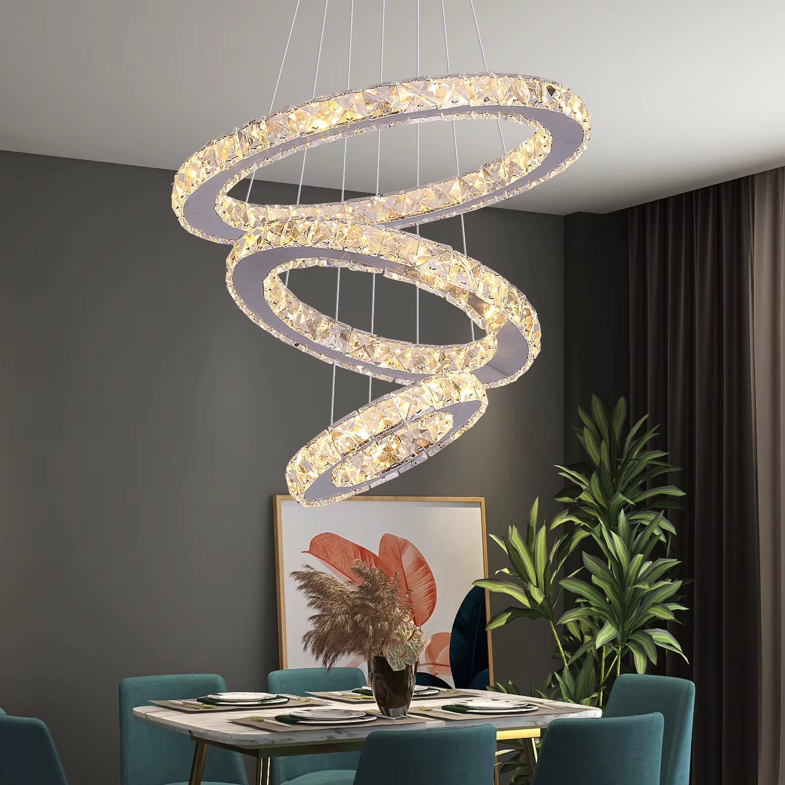 Crystal spiral pendant light