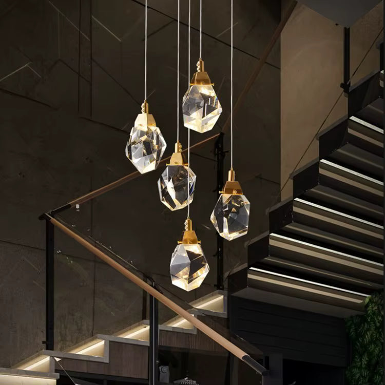 Art-deco crystal pendant chandelier for staircase and hotel interiors