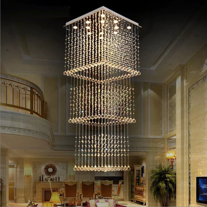 Modern square crystal staircase chandelier for living rooms