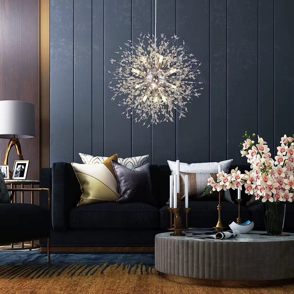 Modern round crystal dandelion pendant light