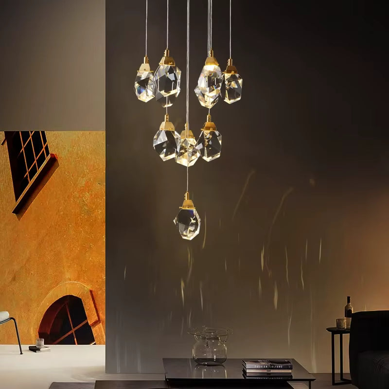 Art-deco crystal pendant chandelier for staircase and hotel interiors