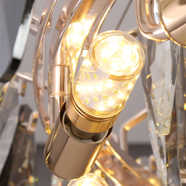 Luxury crystal chandelier modern gold round pendant light for dining and living room