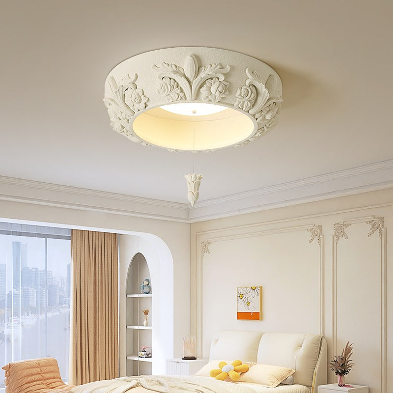 Vintage ceiling light resin round LED flush mount chandelier with floral carved design