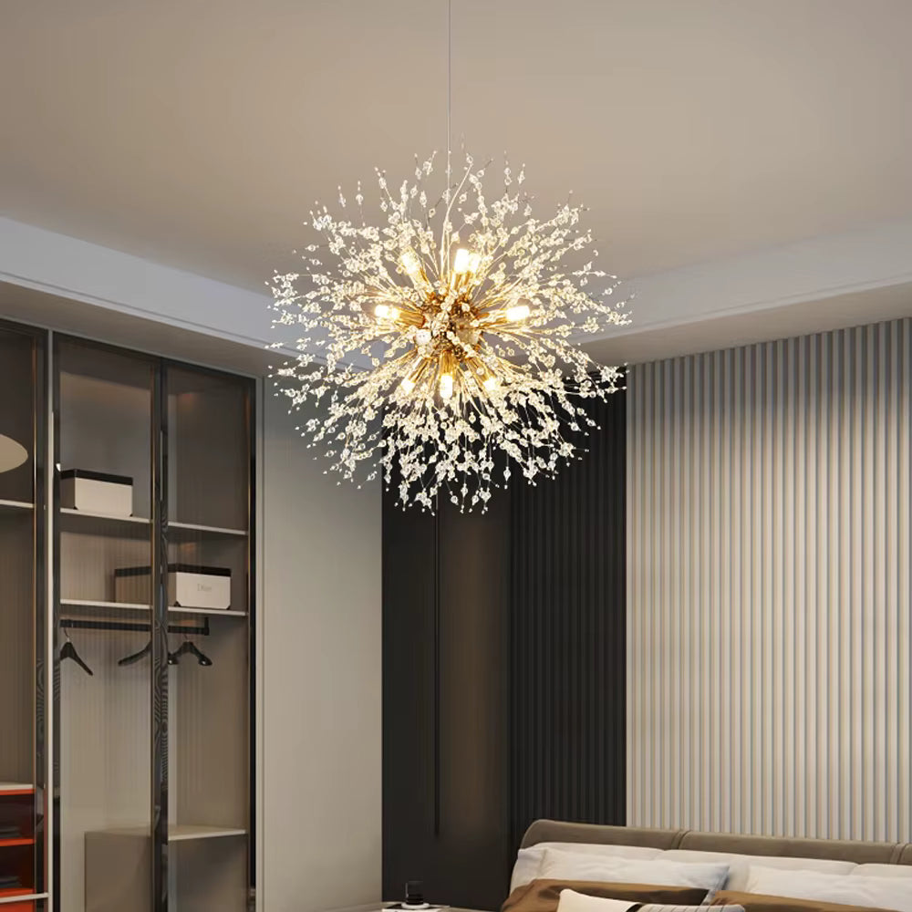 Modern round crystal dandelion pendant light