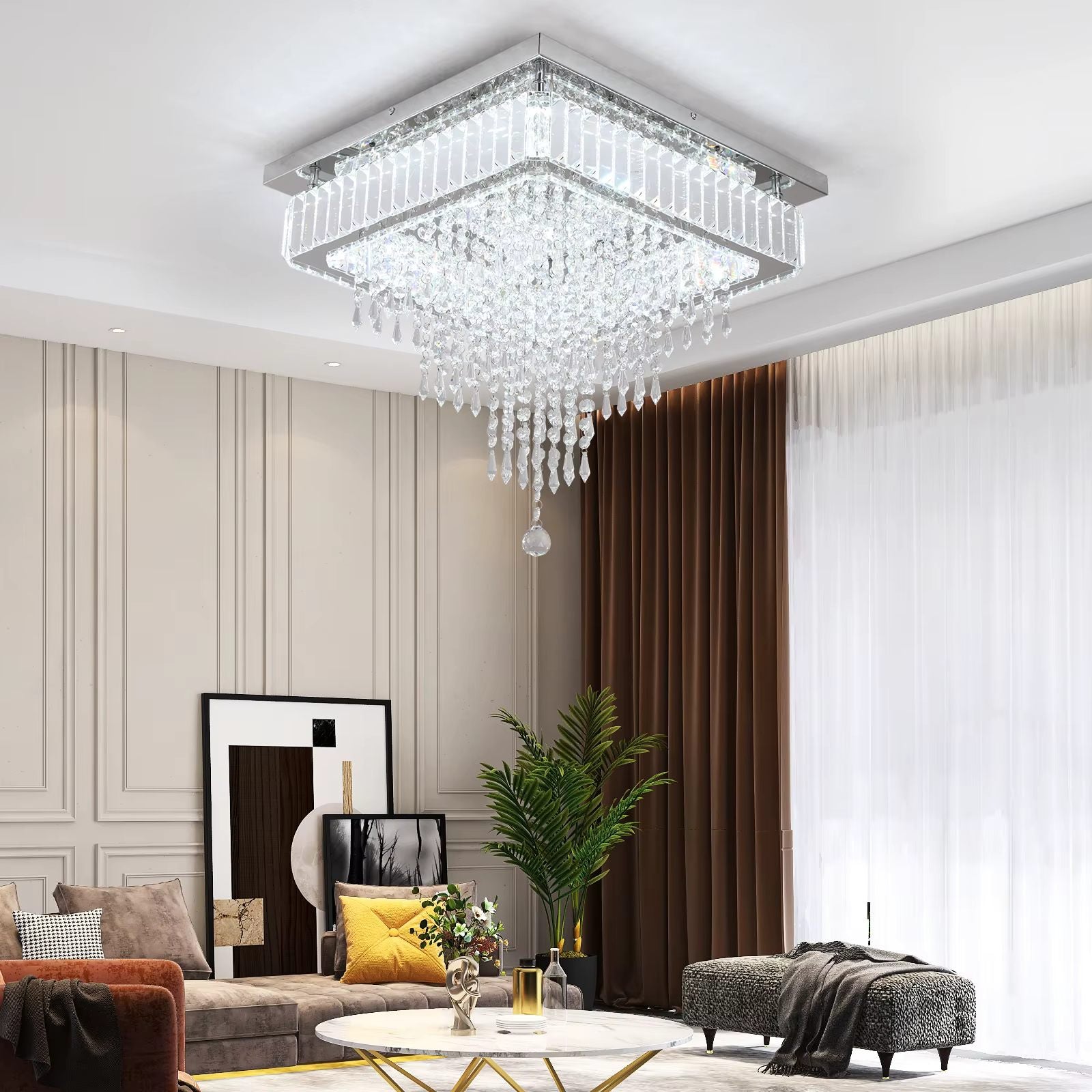 Square crystal ceiling light