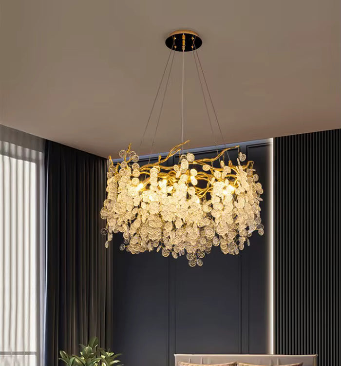Modern golden tree-like crystal chandelier for living room and hallway