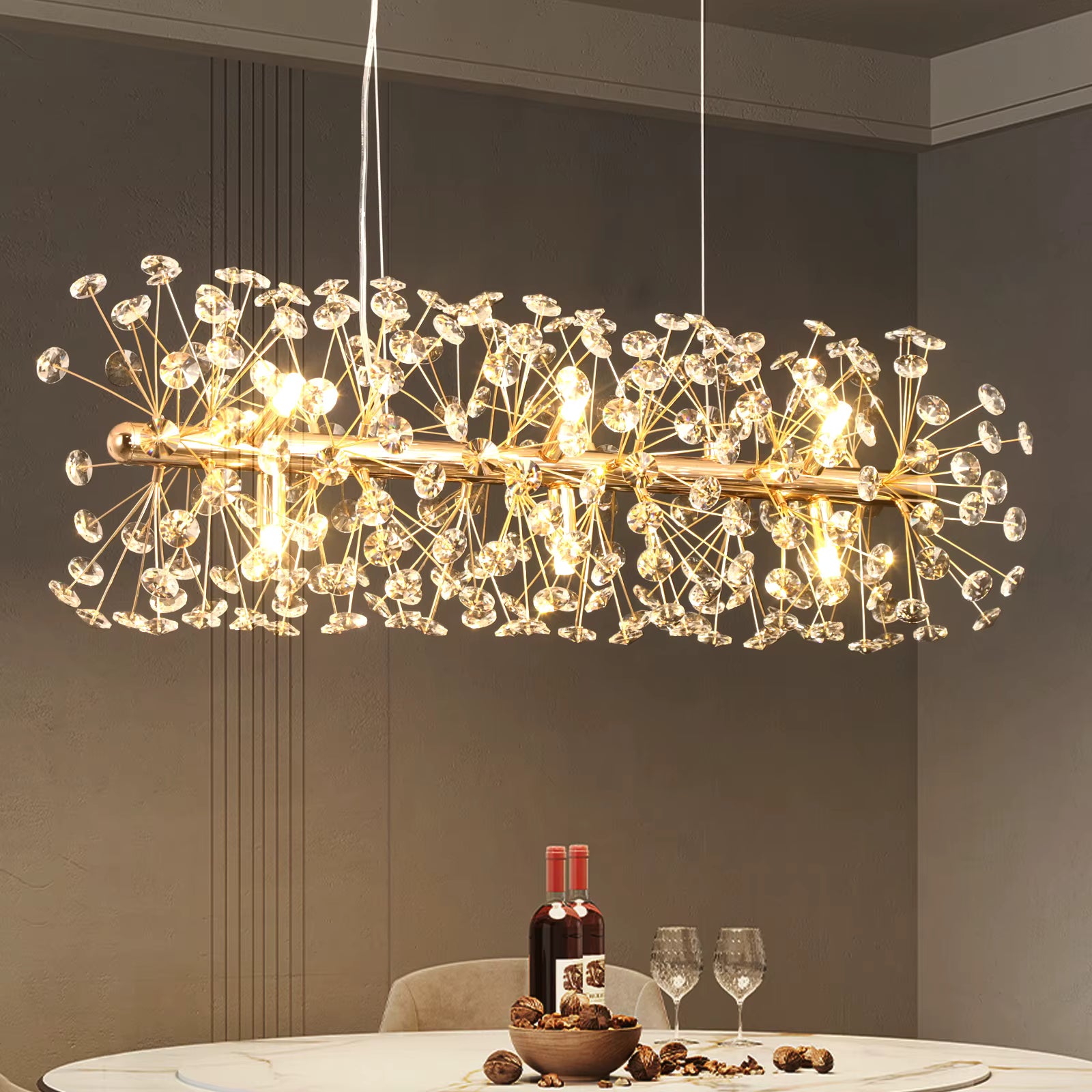 Gold crystal dandelion pendant light for dining room