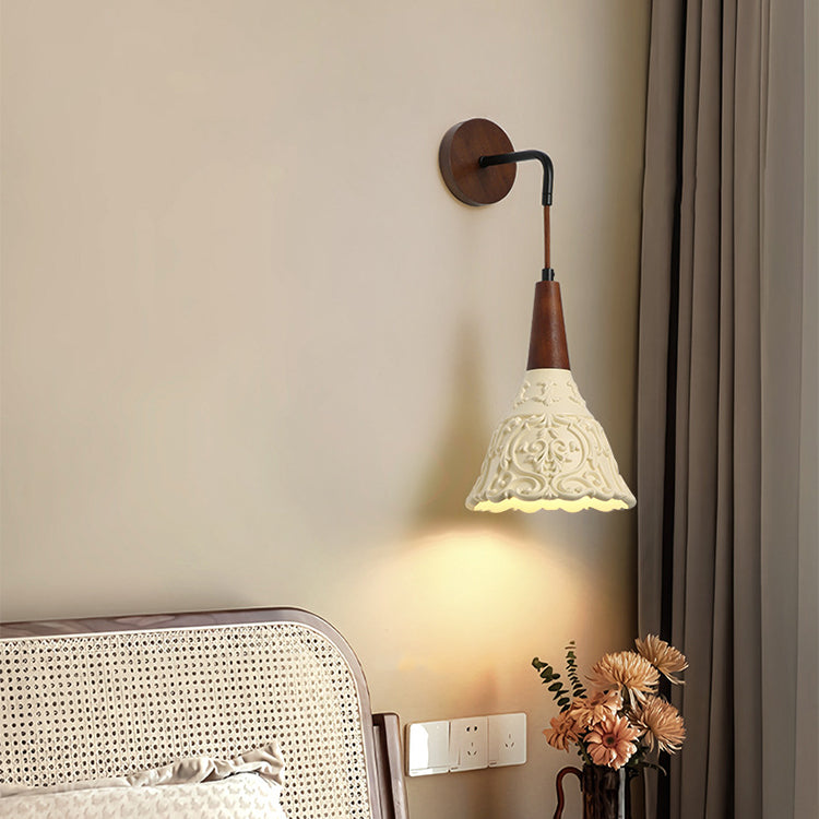 Retro walnut and resin wall lamp with warm LED light for living room and hallway