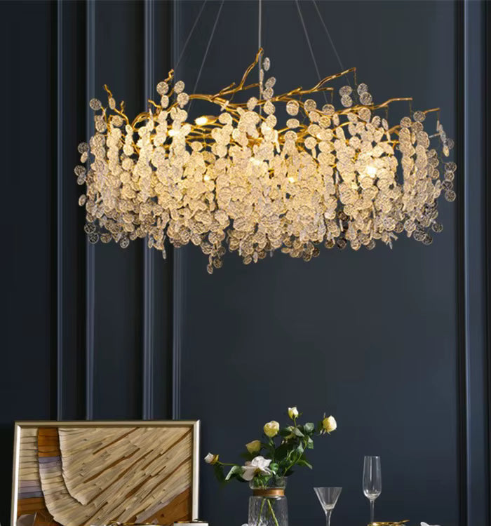 Modern golden tree-like crystal chandelier for living room and hallway