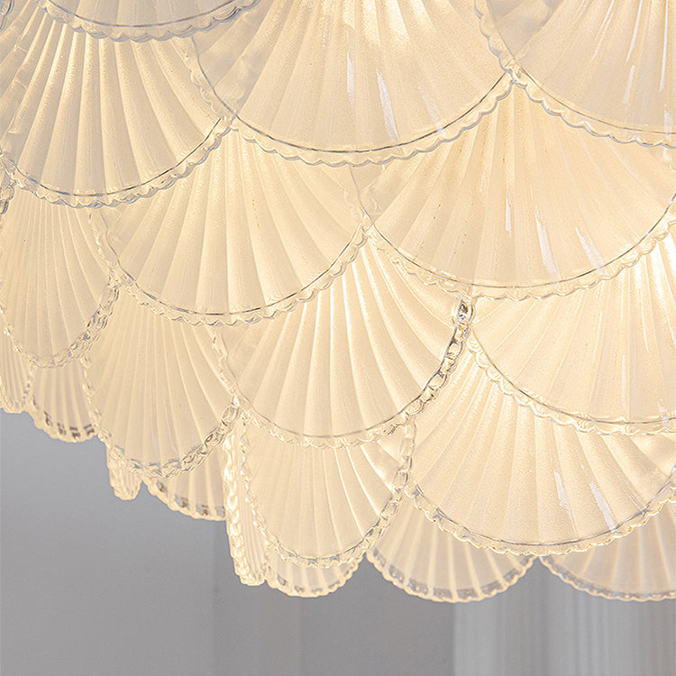 Glass shell chandelier pendant light modern LED hanging lamp with golden finish