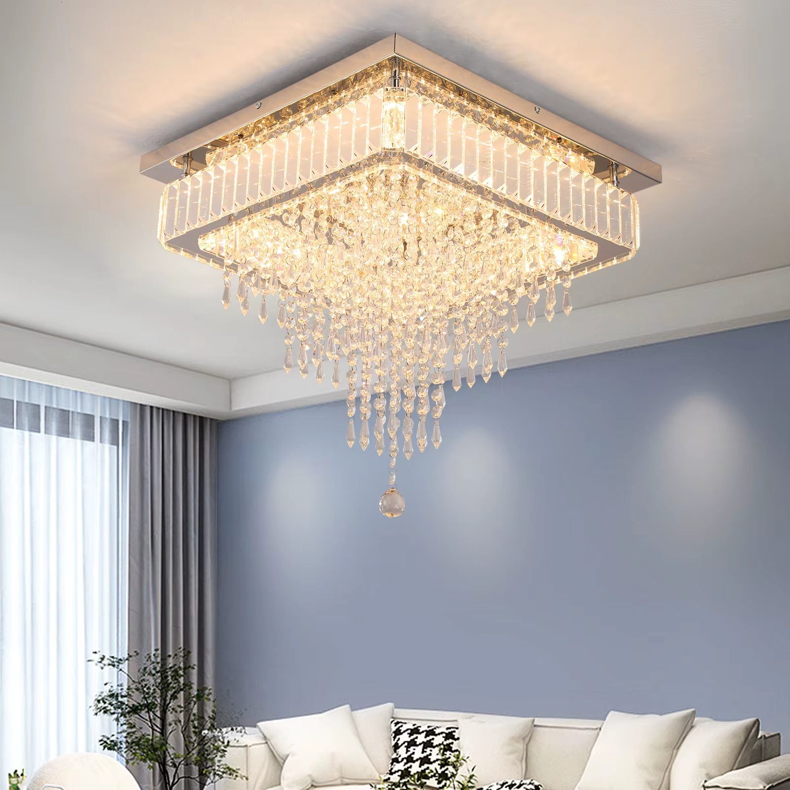 Square crystal ceiling light