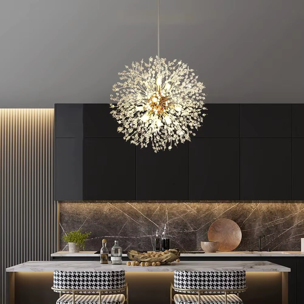 Modern round crystal dandelion pendant light