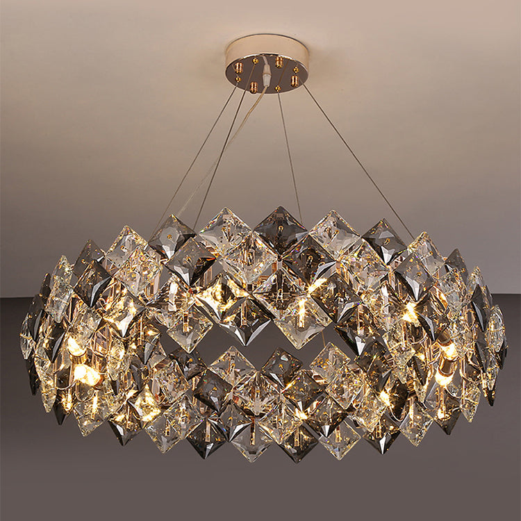Luxury crystal ring chandelier modern LED round pendant light for dining and living room