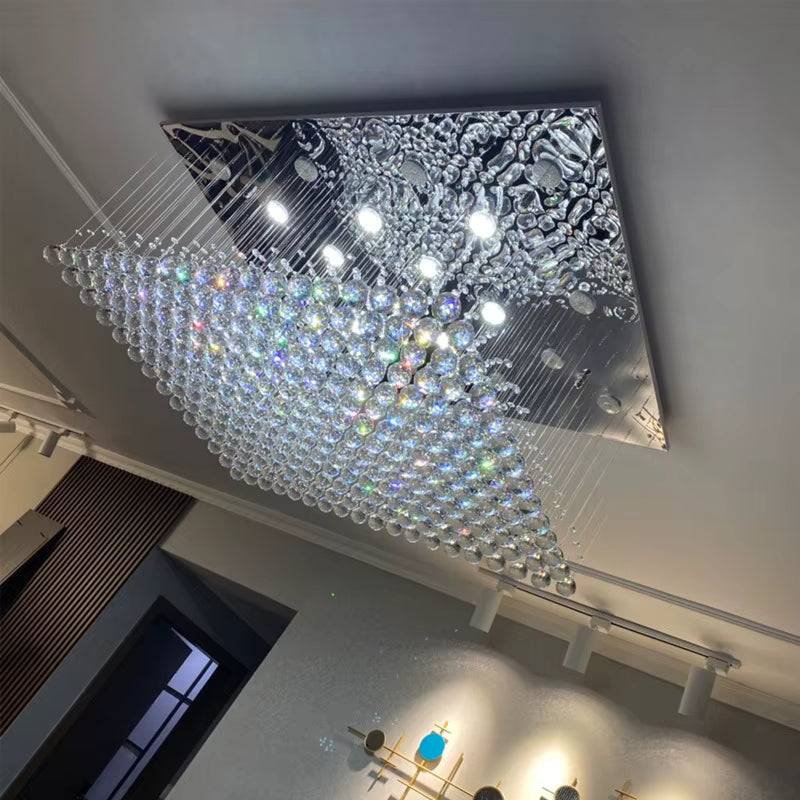 Crystal square pyramid chandelier for high ceilings