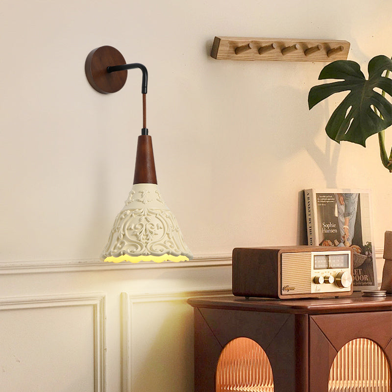 Retro walnut and resin wall lamp with warm LED light for living room and hallway