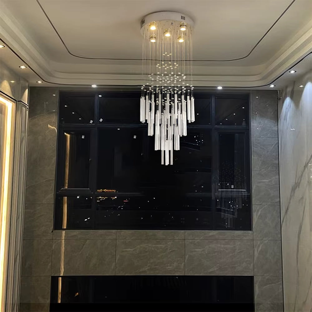 Crystal linear staircase chandelier for lobby
