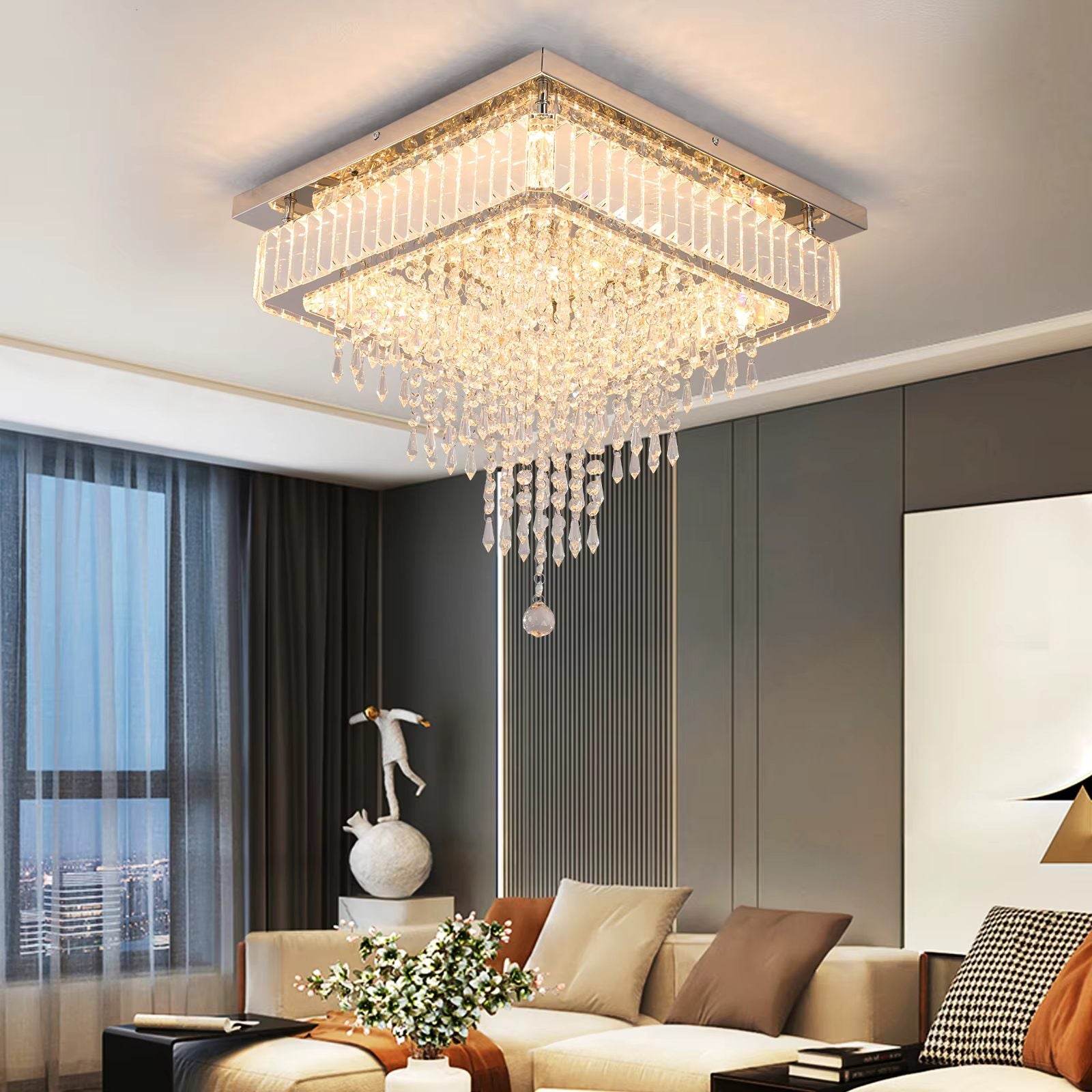 Square crystal ceiling light