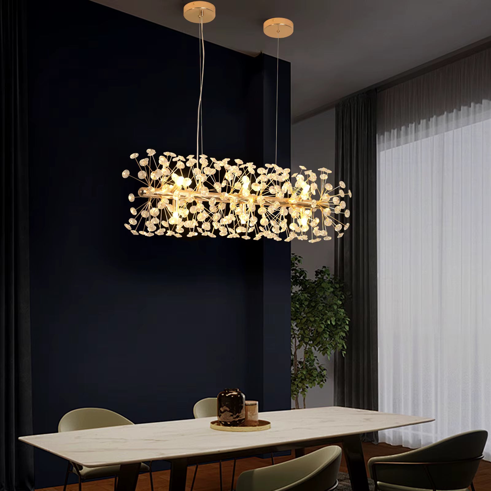 Gold crystal dandelion pendant light for dining room