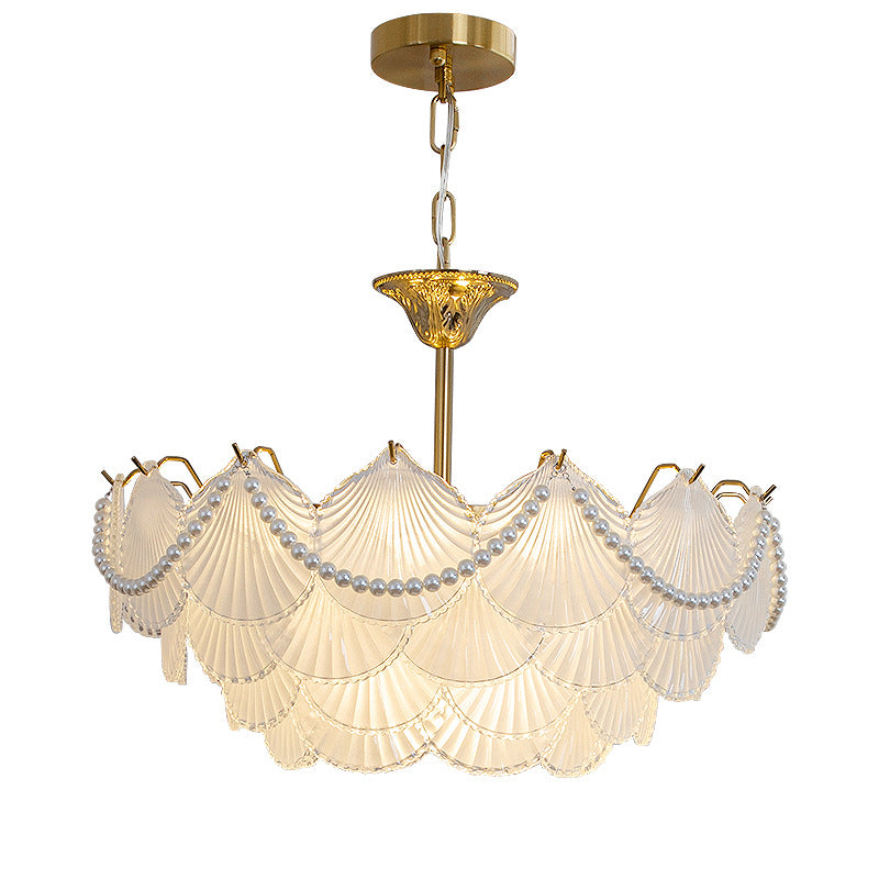 Glass shell chandelier pendant light modern LED hanging lamp with golden finish
