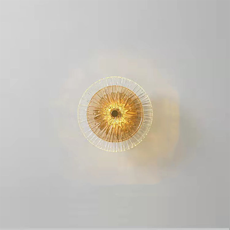 Modern round glass wall lamp with golden iron body for bedroom and living room