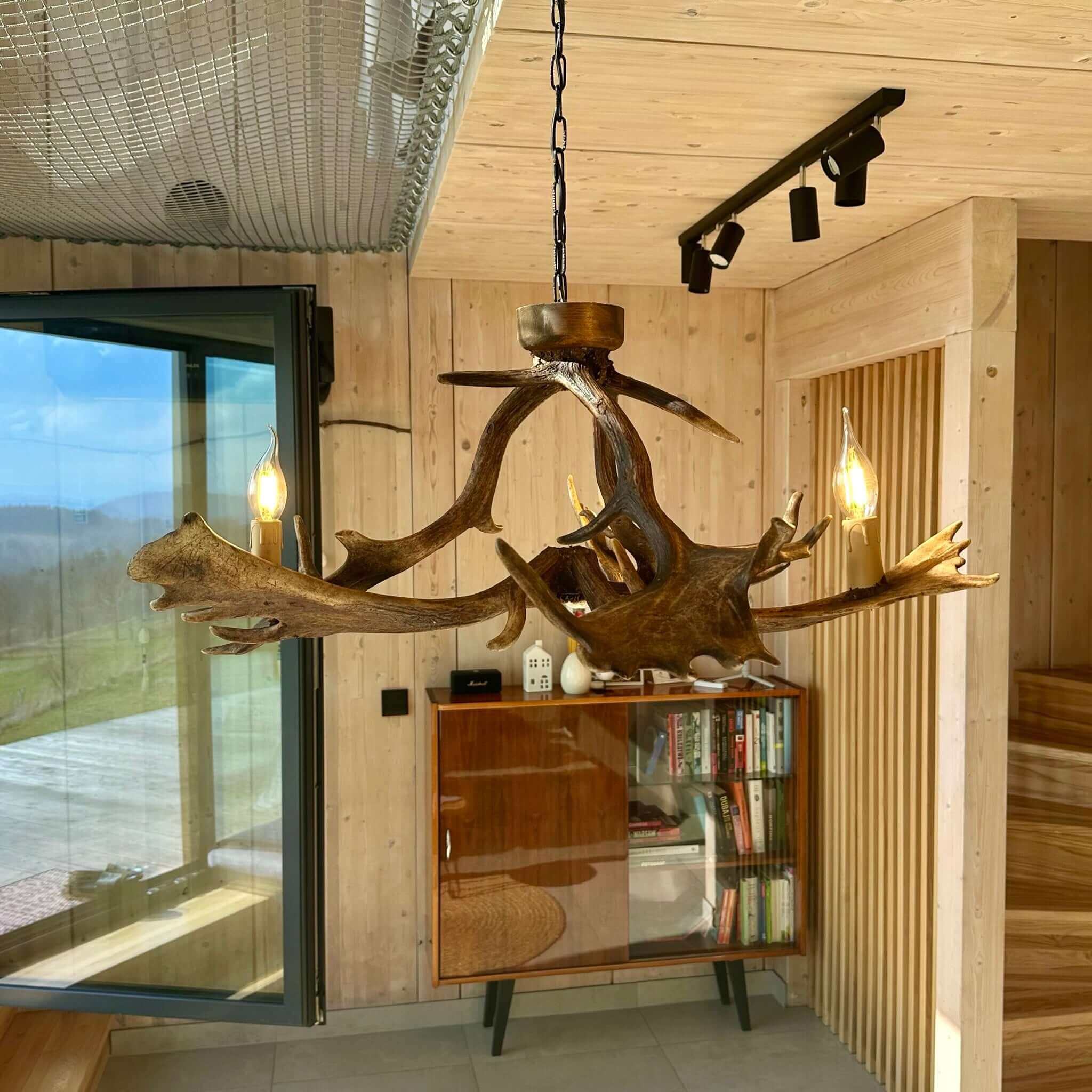 Real low ceiling antler chandelier