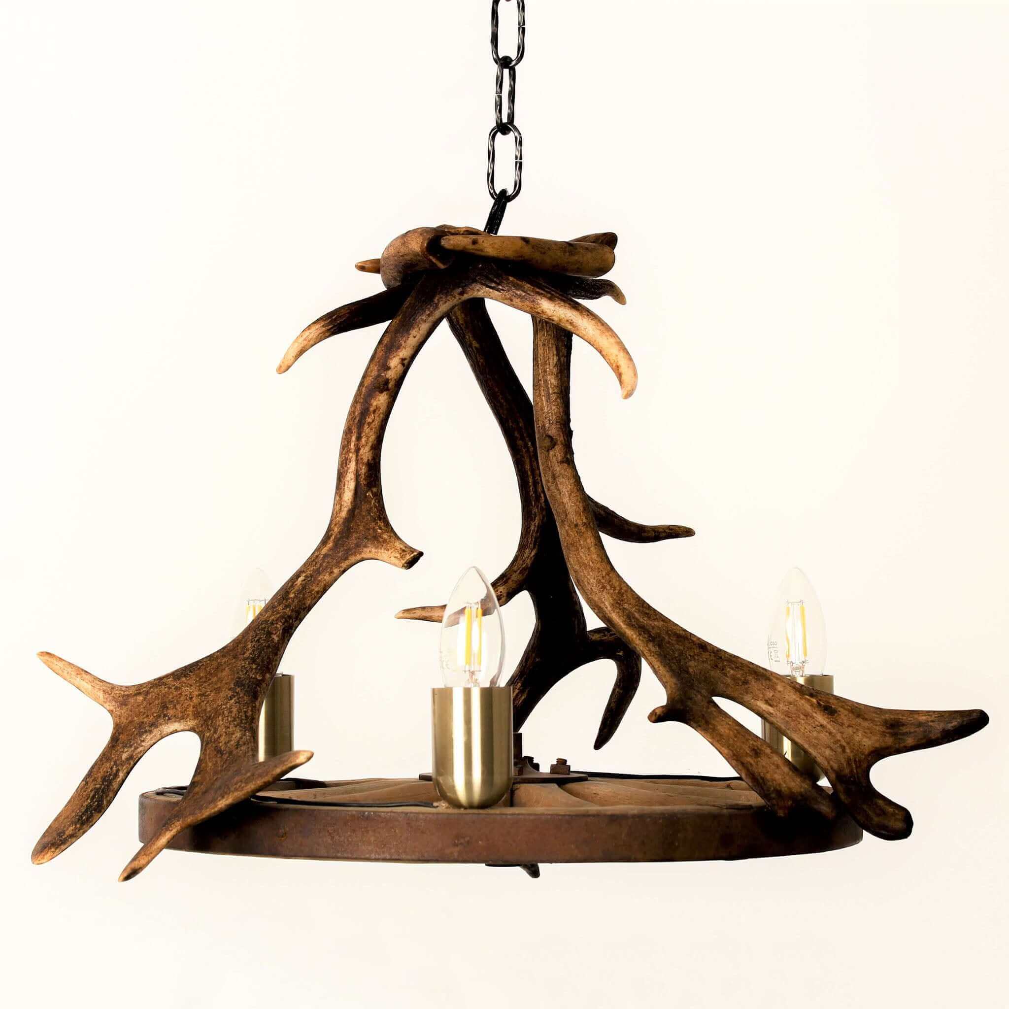 Wagon wheel deer antler chandelier