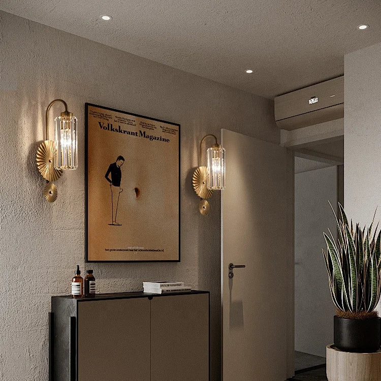 Sunburst crystal wall light