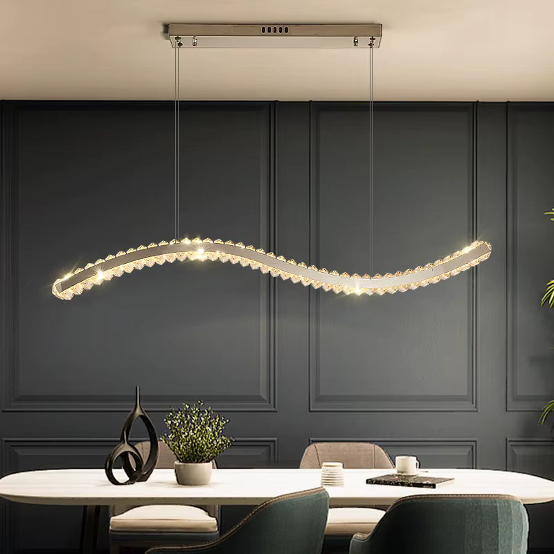 Gold crystal linear pendant light
