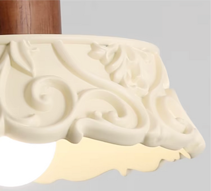 Retro walnut and resin wall lamp with warm LED light for bedroom and living room