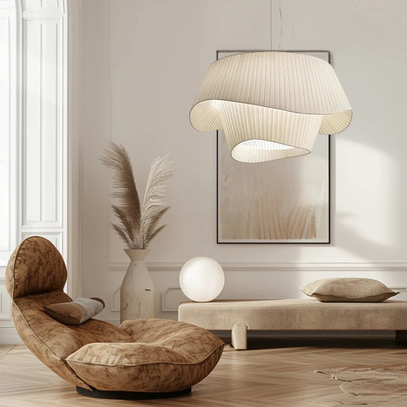 Noosa pleated pendant light, modern sculptural ceiling lamp, dimmable interior lighting