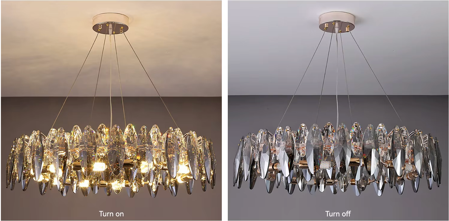 Luxury crystal chandelier modern gold round pendant light for dining and living room