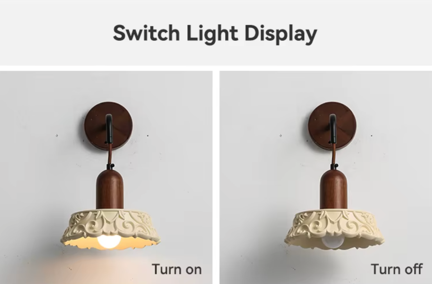 Retro walnut and resin wall lamp with warm LED light for bedroom and living room