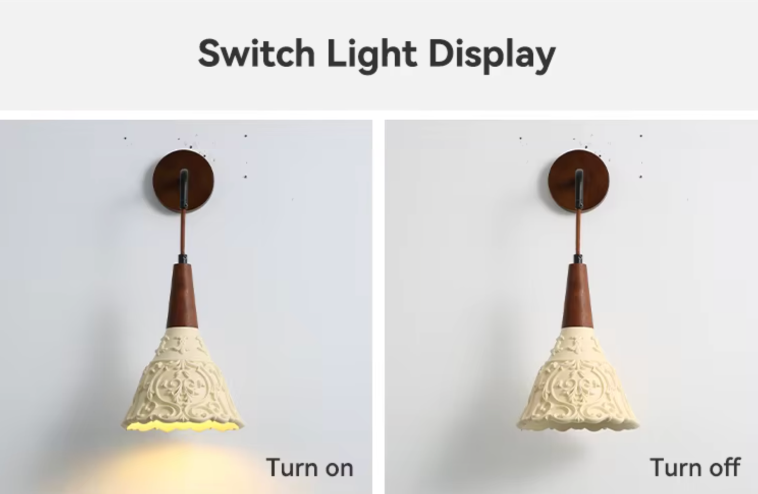 Retro walnut and resin wall lamp with warm LED light for living room and hallway