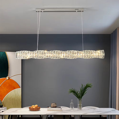 Gold crystal linear LED pendant light for dining table or bar