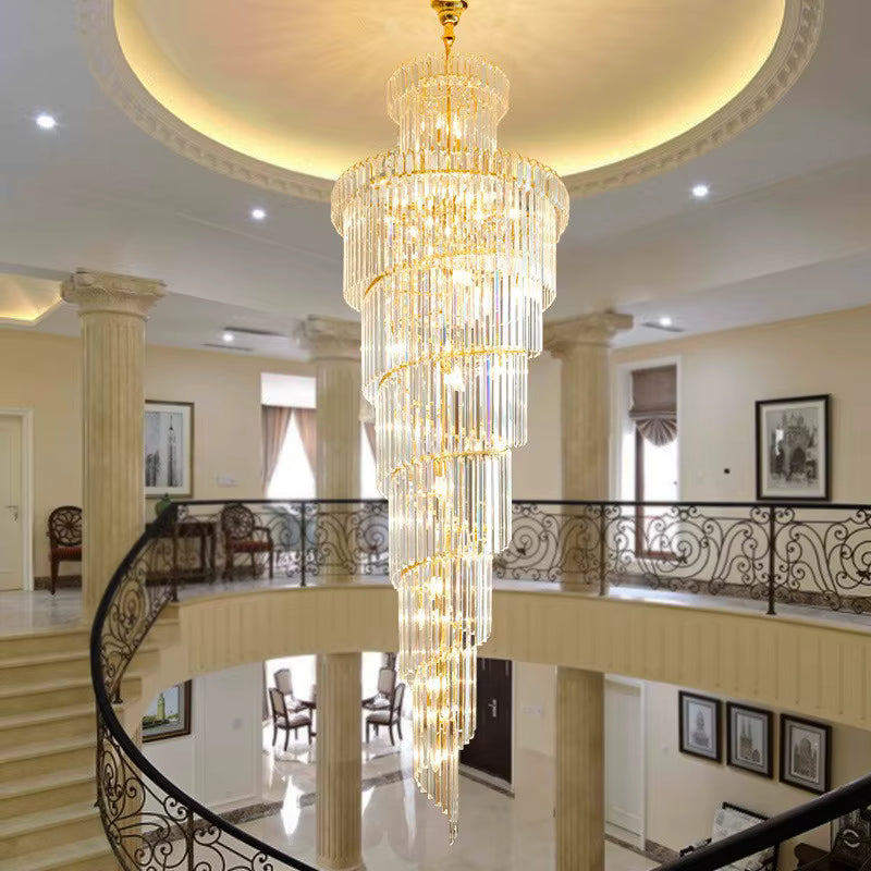 Crystal luxury spiral chandelier for high ceilings
