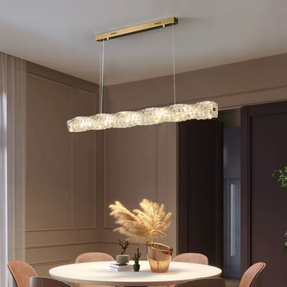 Gold crystal linear LED pendant light for dining table or bar