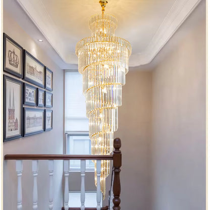 Crystal luxury spiral chandelier for high ceilings