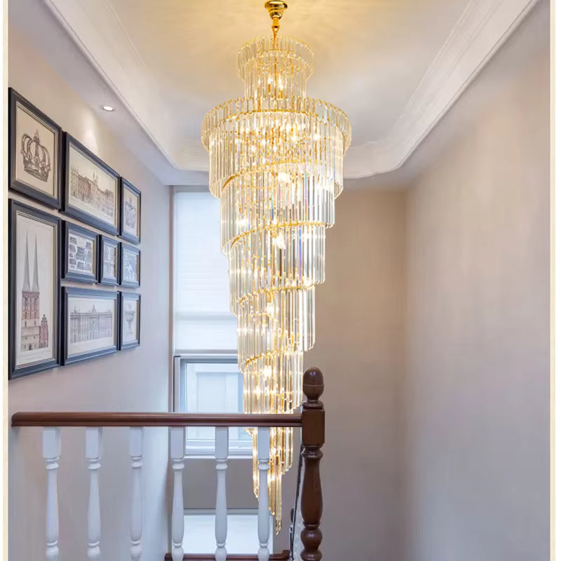 Crystal luxury spiral chandelier for high ceilings