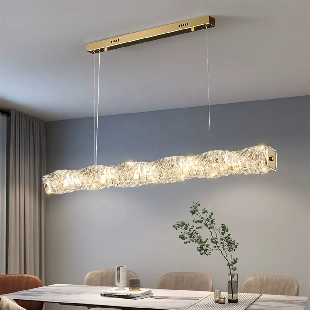 Gold crystal linear LED pendant light for dining table or bar