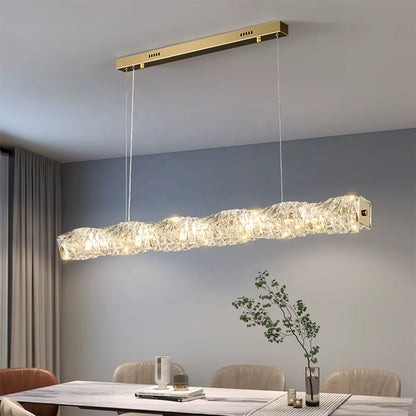 Gold crystal linear LED pendant light for dining table or bar
