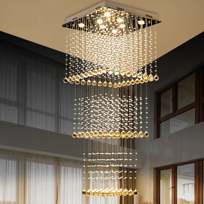Modern square crystal staircase chandelier for living rooms
