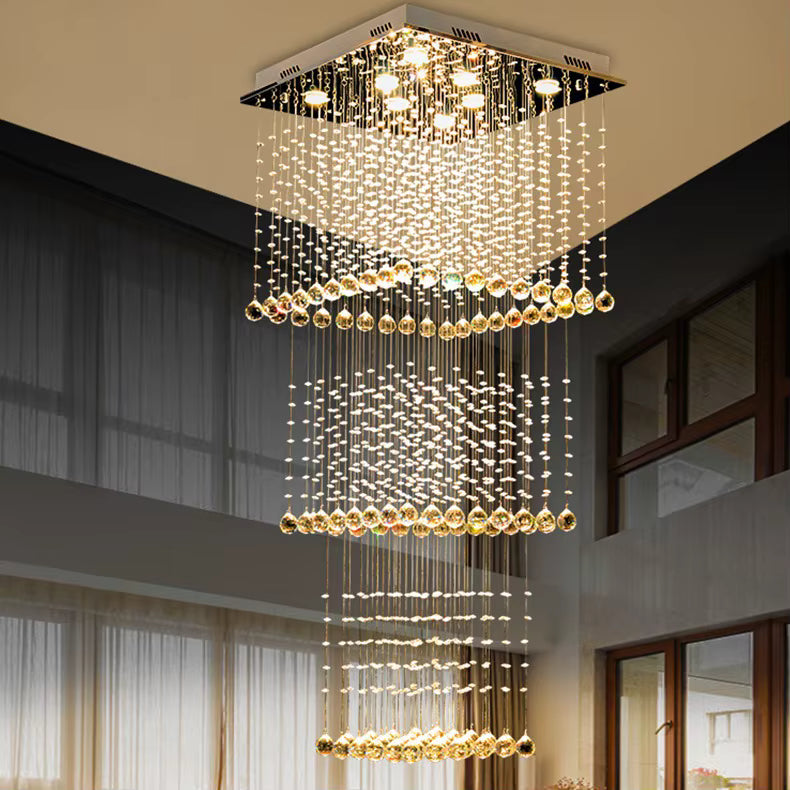 Modern square crystal staircase chandelier for living rooms