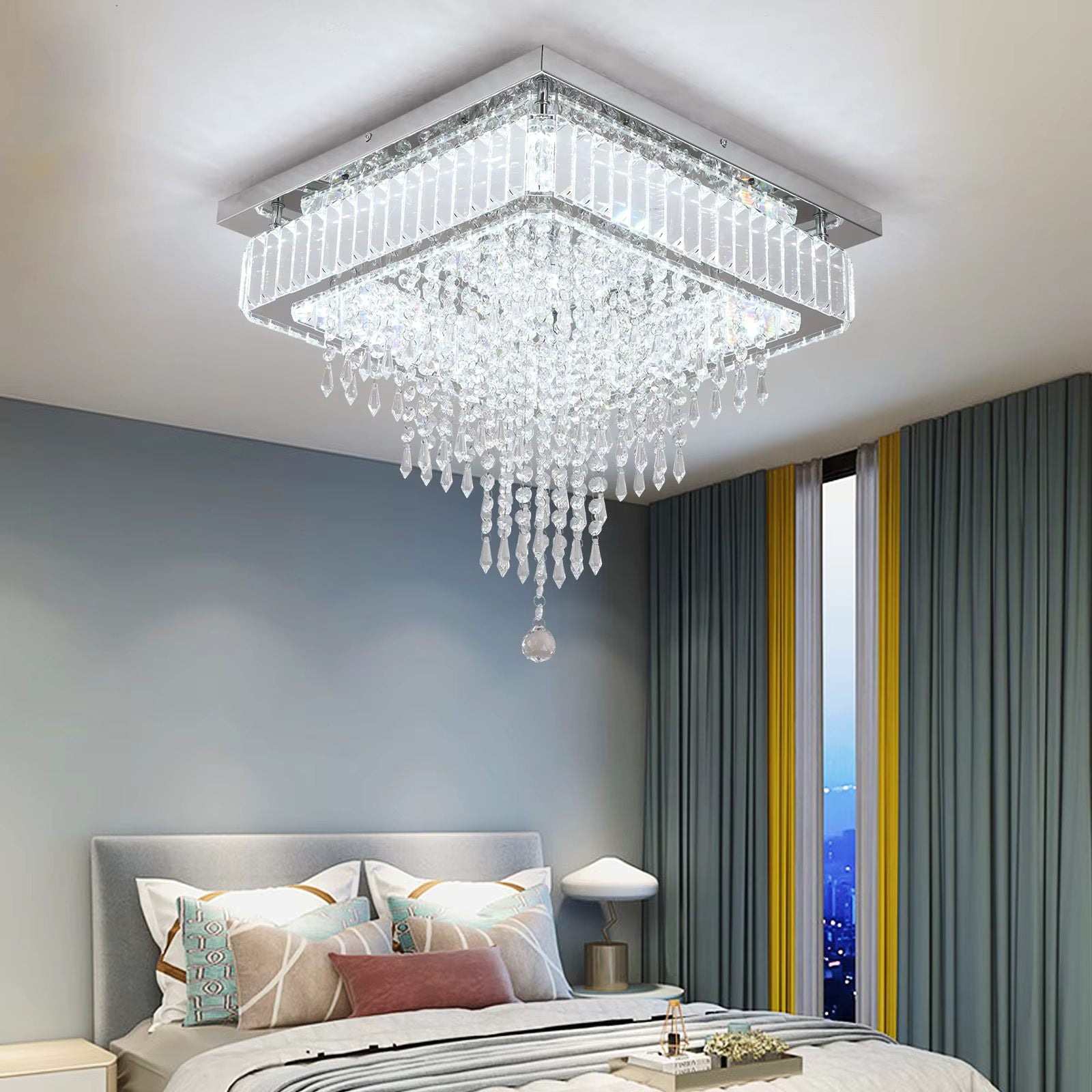 Square crystal ceiling light