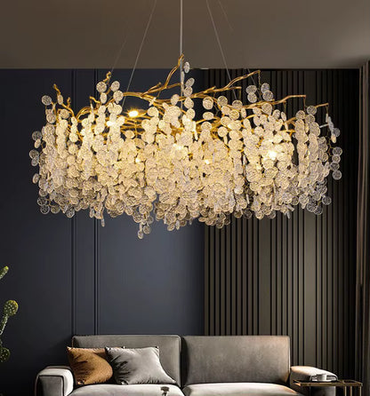 Modern golden tree-like crystal chandelier for living room and hallway