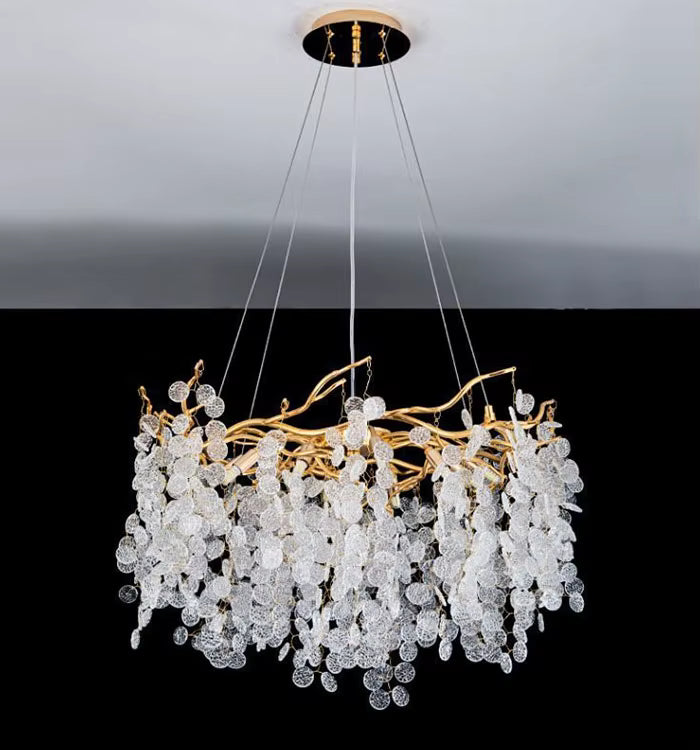 Modern golden tree-like crystal chandelier for living room and hallway
